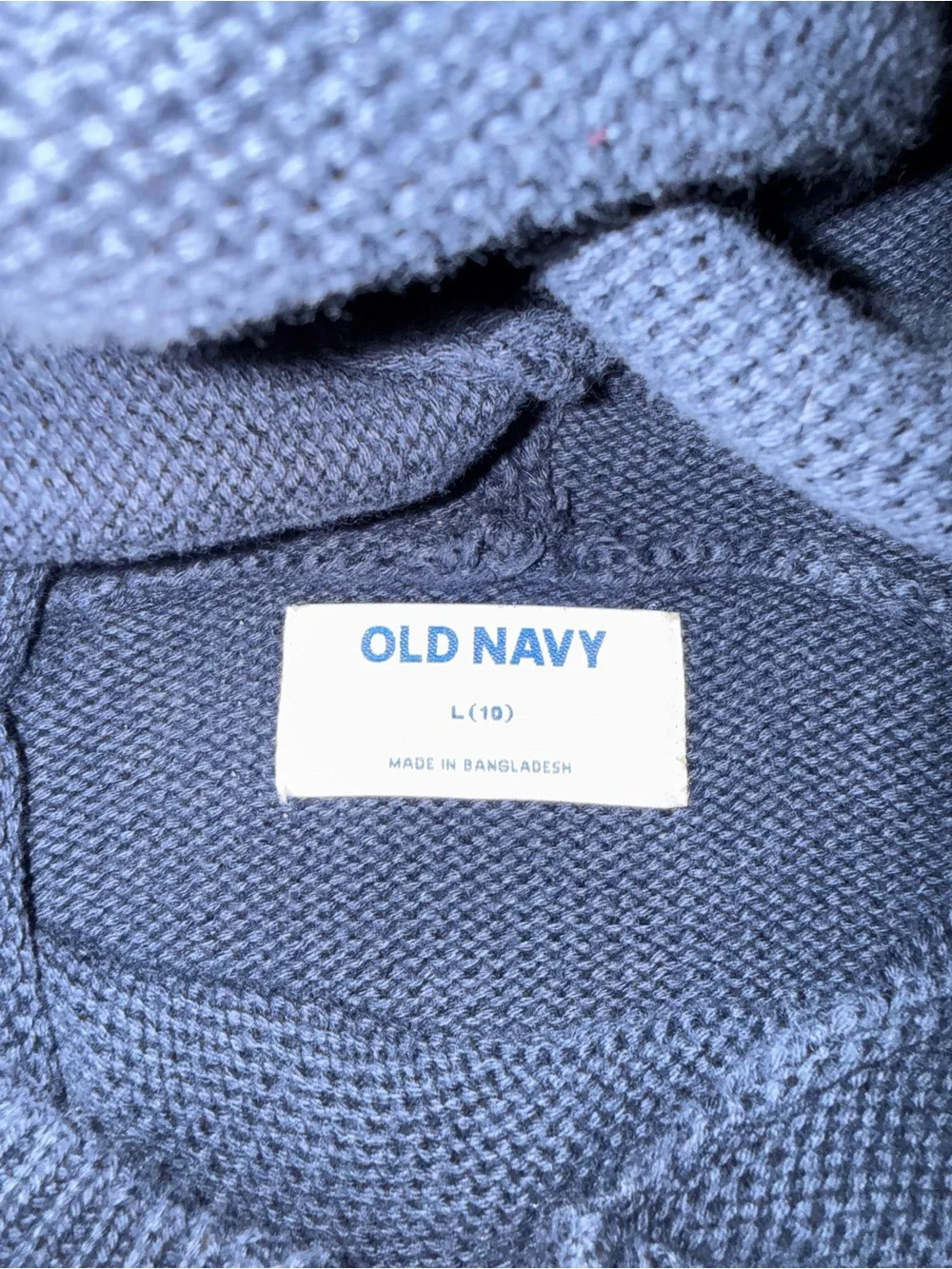 Old Navy Boys Bear Hooded Sweater Size L (10) Navy Blue Heavy Knit 100% Cotton